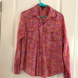 Women’s Lauren jeans co./Ralph Lauren size large floral, pink shirt, blouse